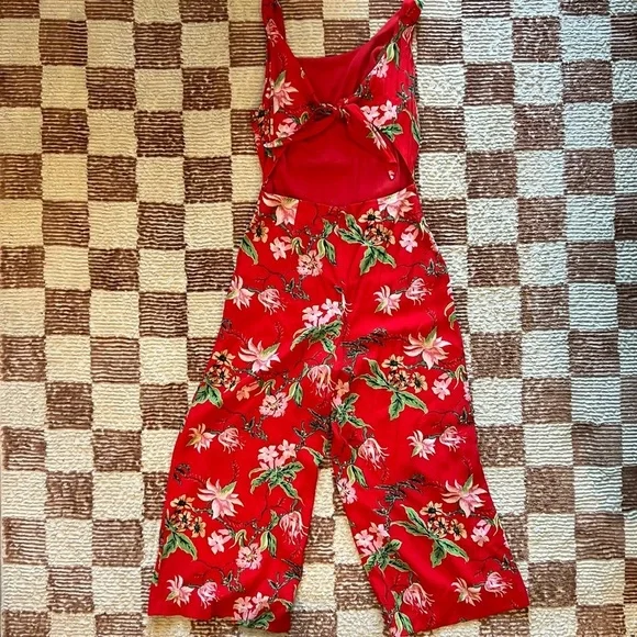 Aritzia Wilfred Écoulement Sleeveless Jumpsuit Red Floral Cut Out Tie Open Back - Picture 2 of 3